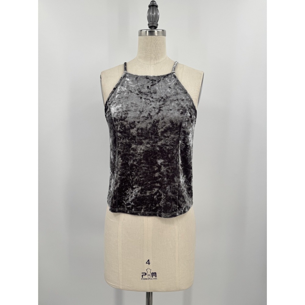 Vintage Soprano S Gray Crushed Velvet Halter Tank Top Y2K Made in USA